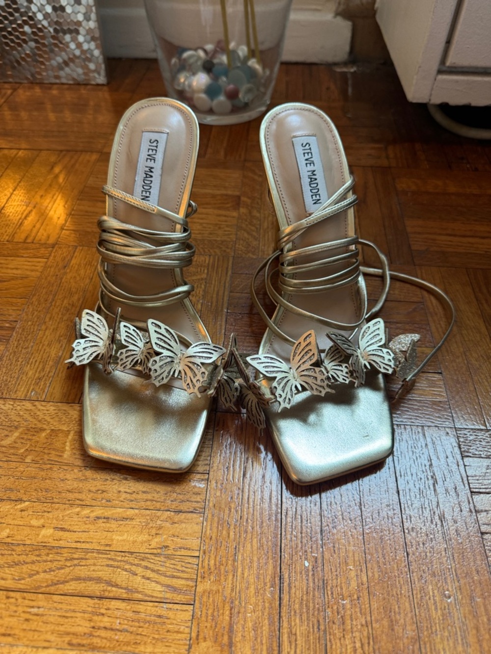 Steve Madden Metallic Gold Butterfly Lace-Up Heels